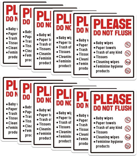 Etichette per wc - 12 pezzi - 13x18cm - Autoadesive - Stickers di ricordo - Per bagni pubblici - Tabella di ricordo