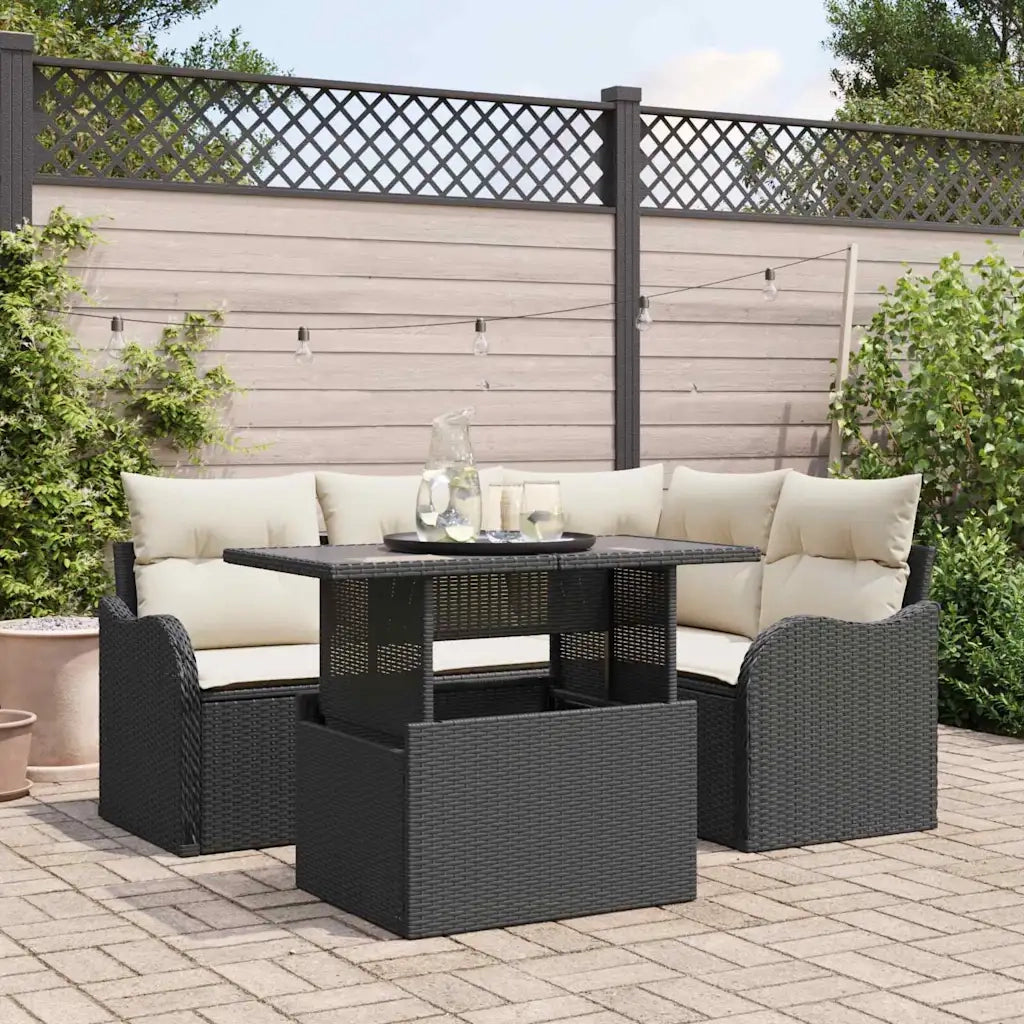 Set Divano da Giardino 5 pcs Nero Rattan in Polipropilene 3357190