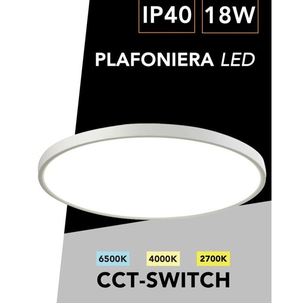 Trade Shop - Plafoniera A Led Slim 18w Ip40 Con Tecnologia Cct Da 6500k A 2700k Con Switch Lv230-3c -