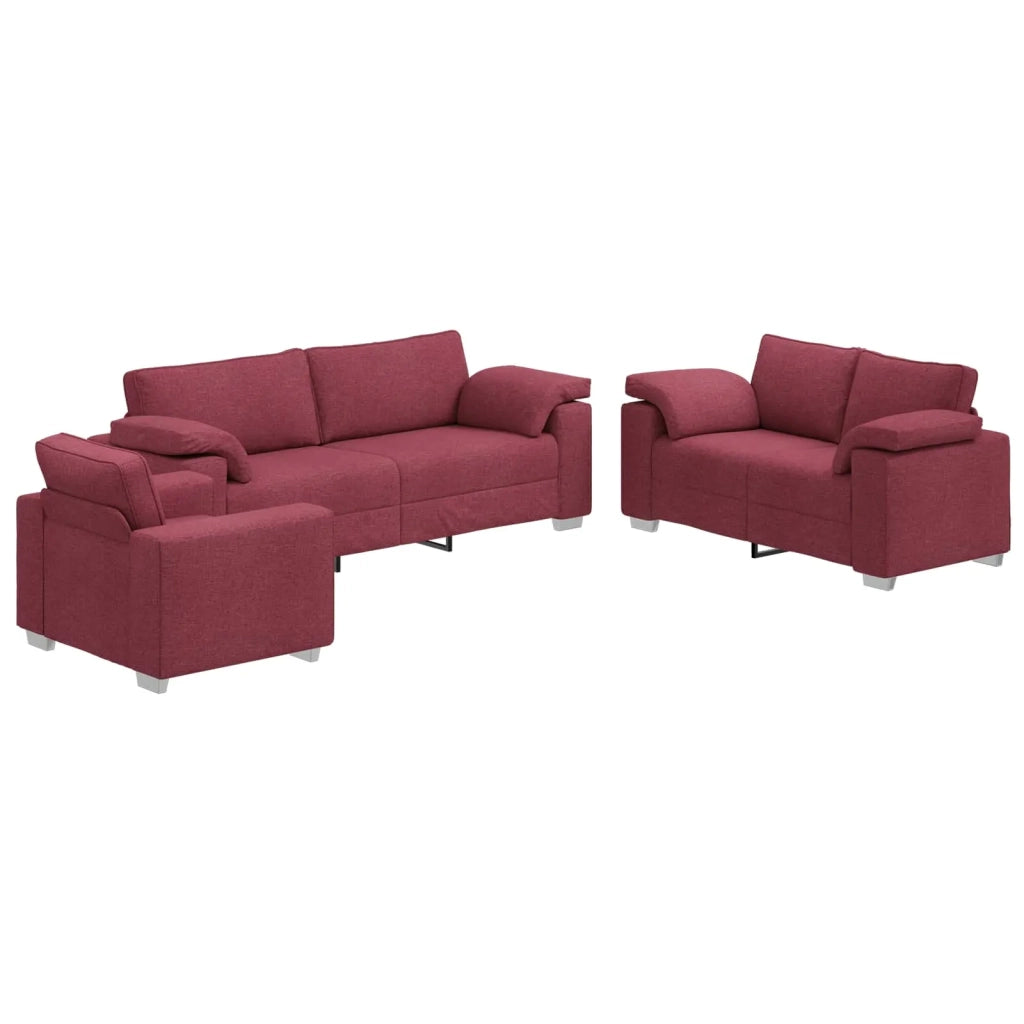 Divano 3 pcs Rosso Vento 219 x 80 x 82 cm Tessuto misto lino 3324661