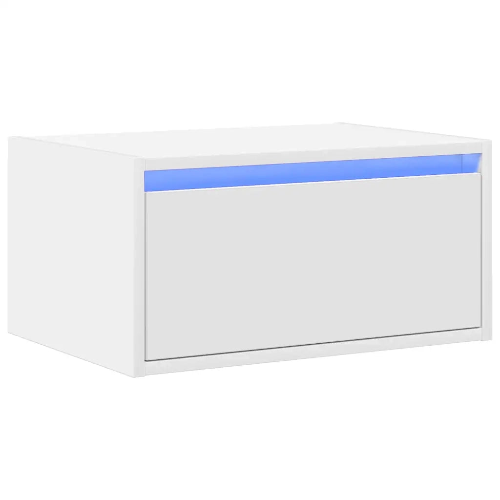Comodino | Armadio da Notte | Mobiletto da notte a Parete con Luci LED Bianco