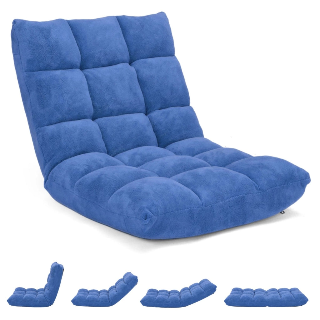 Sedia imbottita da pavimento regolabile in 14 posizioni, Poltrona da pavimento 105x56x15cm Blu-Divani da terra