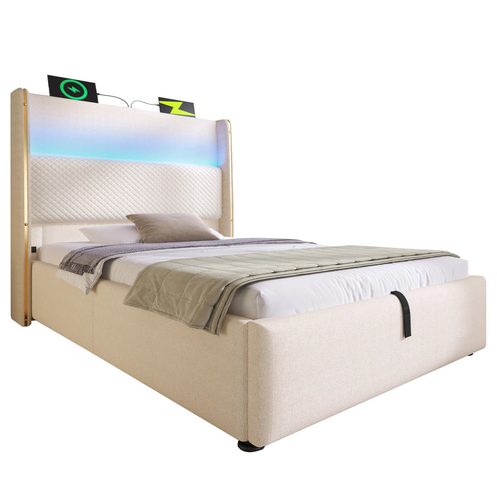 letto idraulico lino beige 90 x 200 cm
