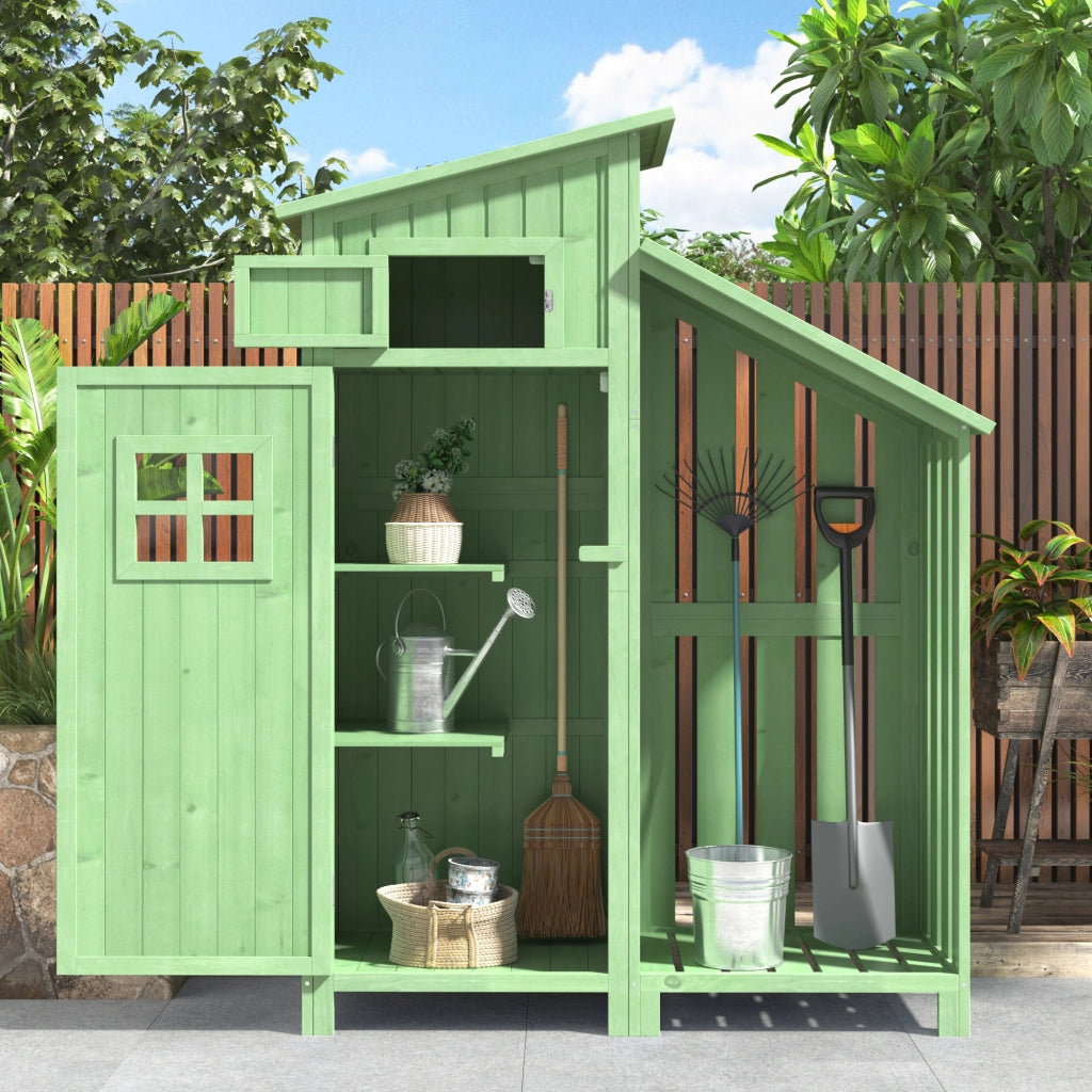 Capanno da giardino Armadio da giardino Armadio da giardino; Altezza x Larga: 124x46 cm; Altezza 124x46x174cm; adatto anche per piccoli giardini; Verde (Capanna di legno; 1 pezzo; Casa da giardino)