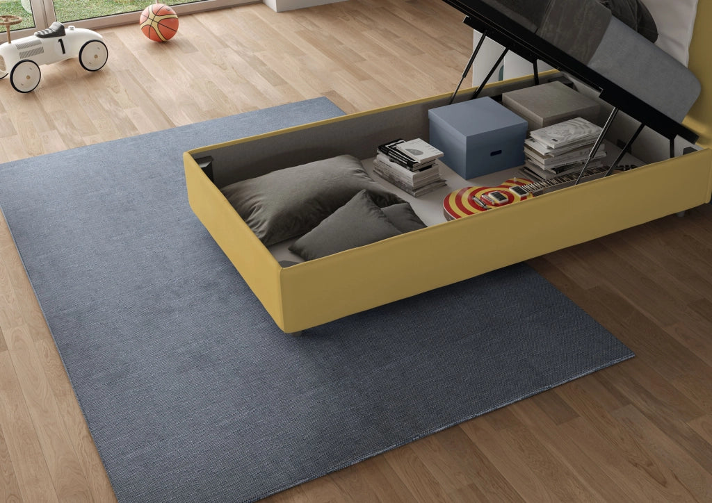 BS COM Letto singolo contenitore imbottito 80x200 microfibra ocra