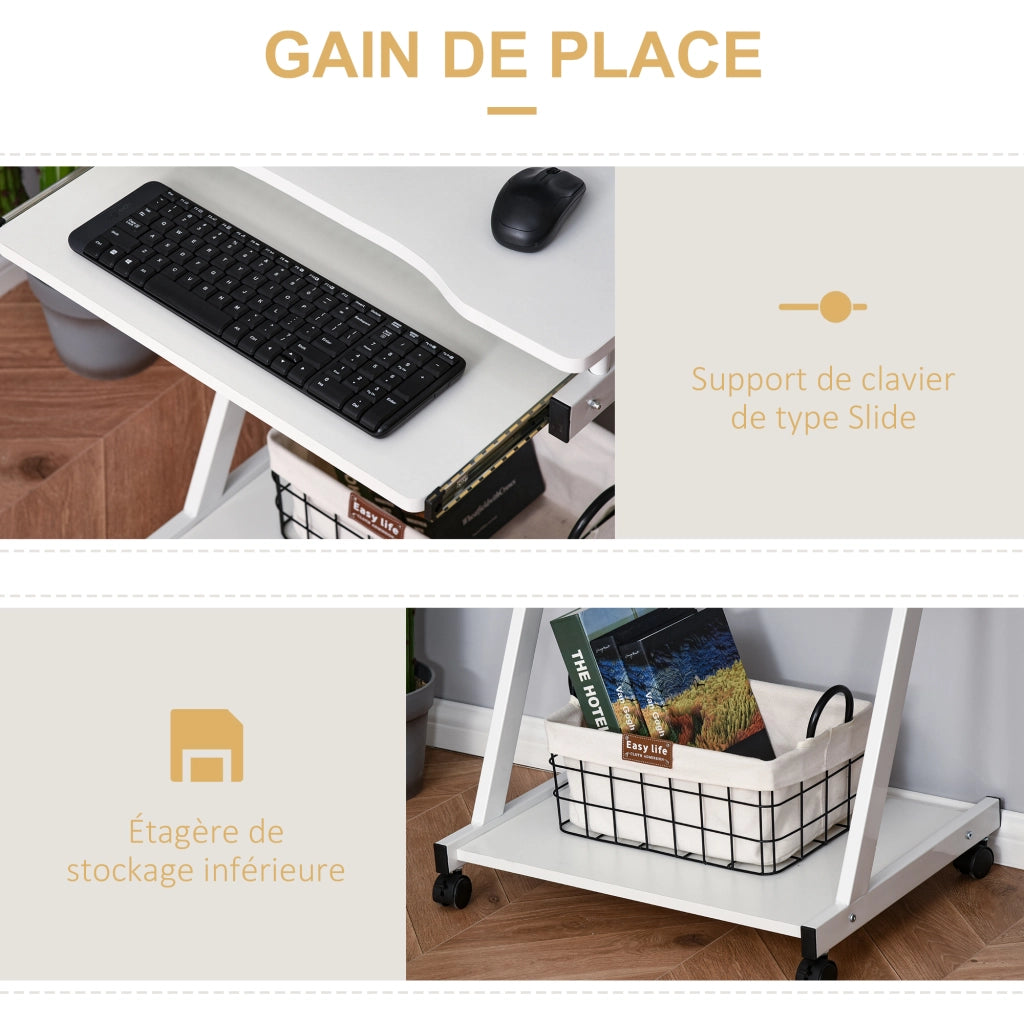 Scrivania per computer con ruote e ripiano scorrevole ¨C zephmum ¨C Bianco