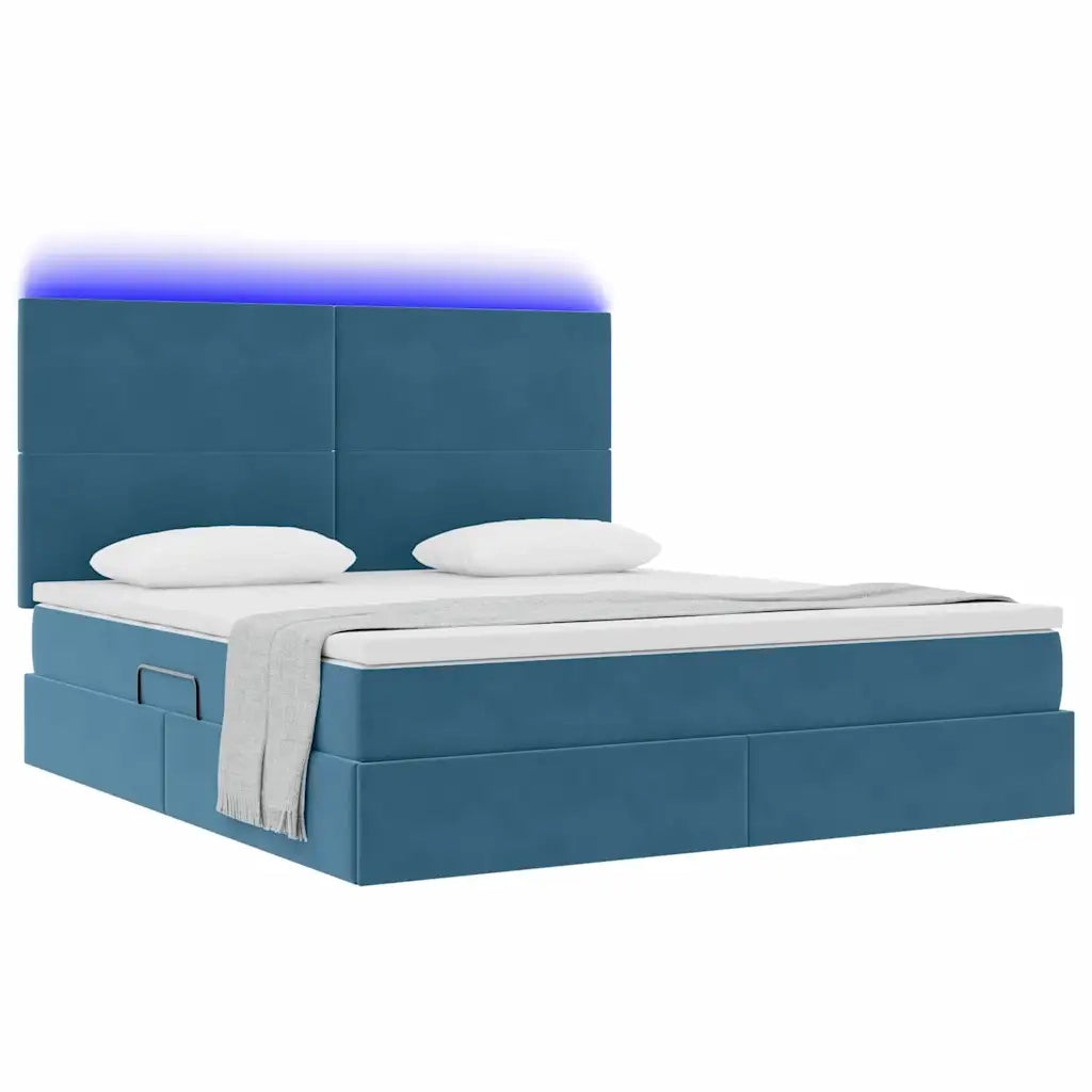 Letto con contenitore e LED Blu Scuro 160 x 200 cm Velluto