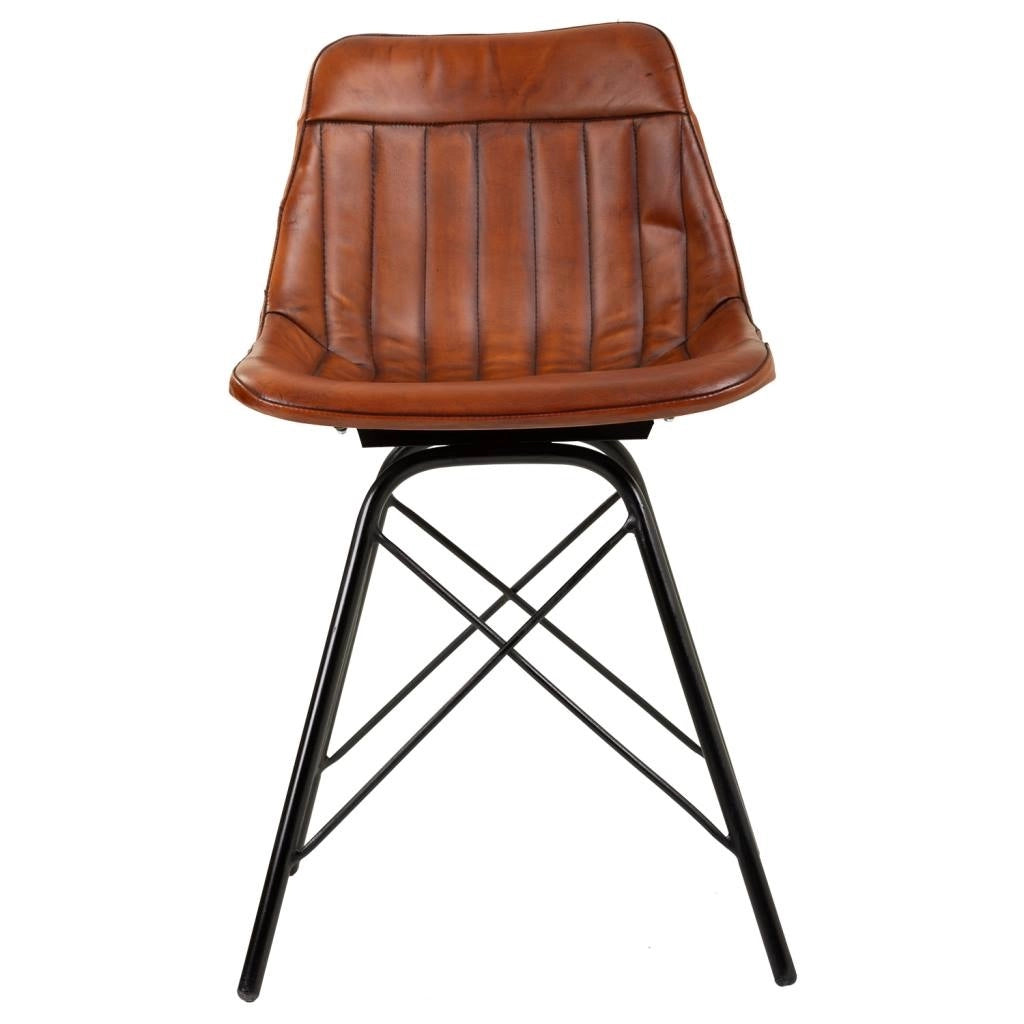 Sedia in metallo e pelle marrone 46x49x78,5h