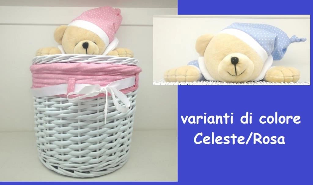 Cestino bambini orsetto rosa con coperchio portapannolini