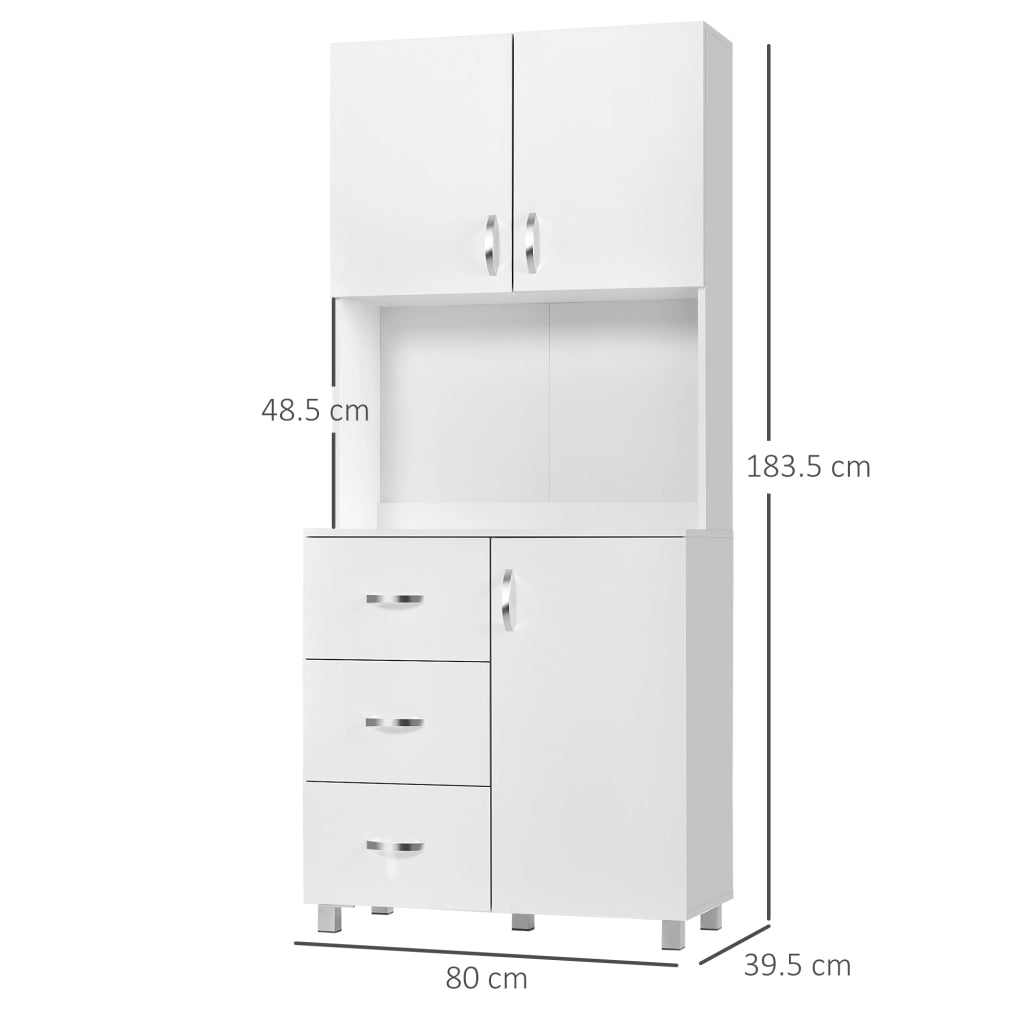 Credenza Moderna Bianco ¨C Xylo ¨C Legno, 2 Ante, 3 Cassetti, Mensole Regolabili, 80x39.5x183.5cm