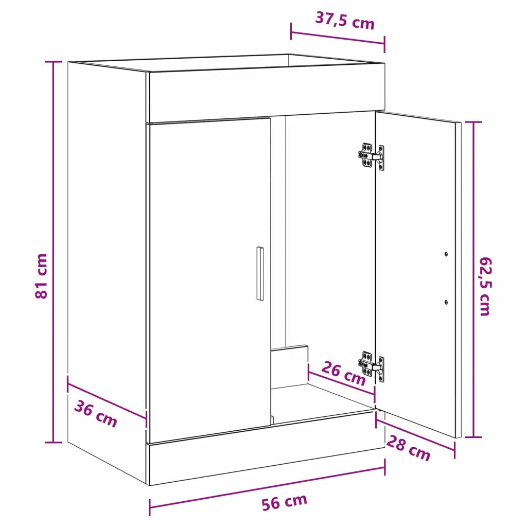 Mobiletto da Bagno Sotto Lavabo Rovere Sonoma 56 x 37,5 x 81 cm 890682