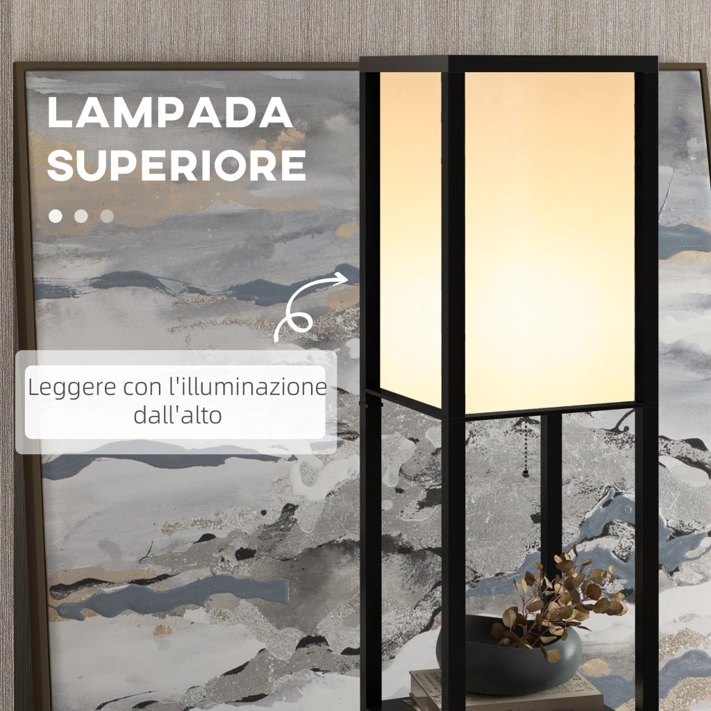 Lampada a Terra con Mensole ¨C Minimal ¨C 26x26x160 cm Nero Bianco