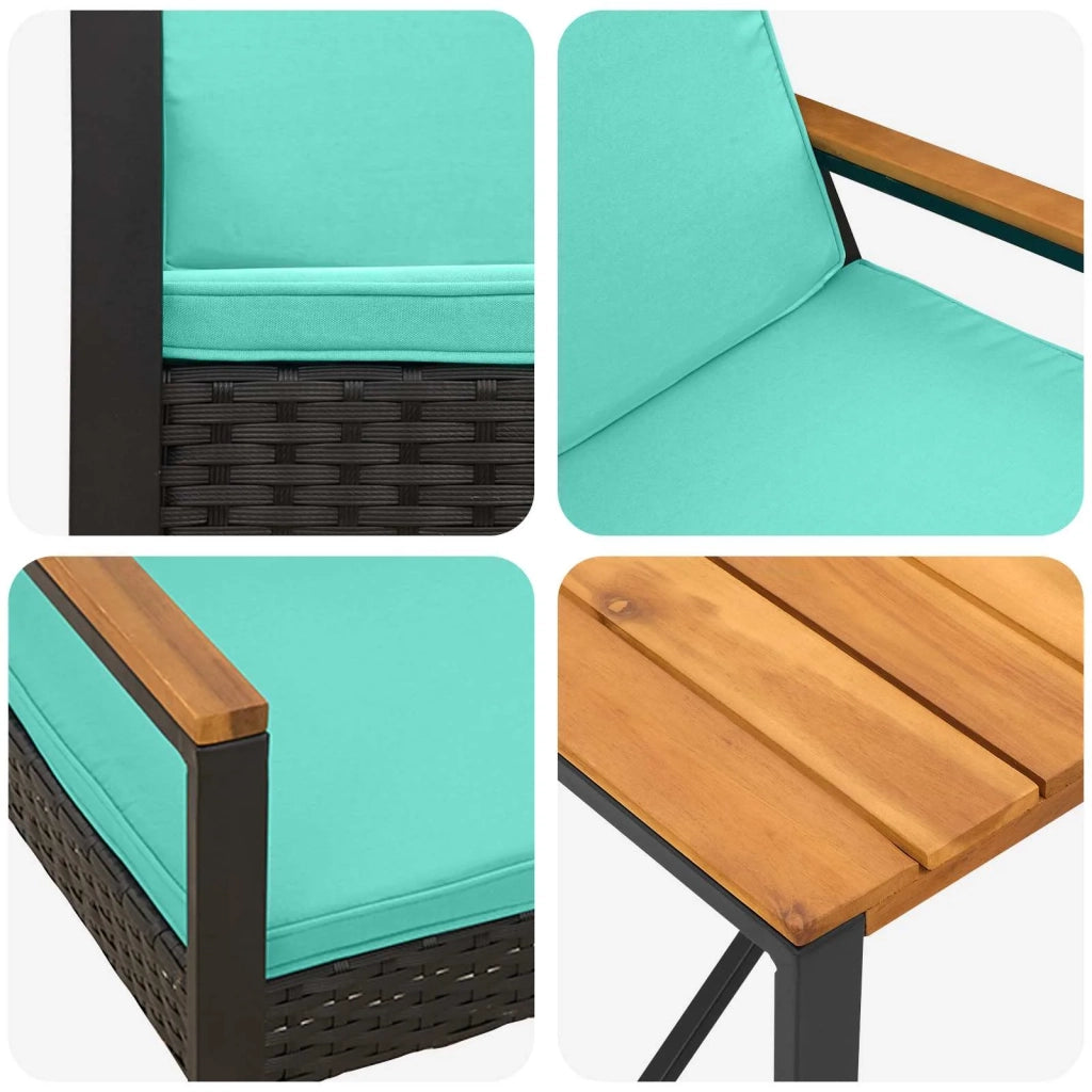 Set Mobili da Esterno 4 pz | Set Salotto da Giardino Nero e Turchese polyrattan