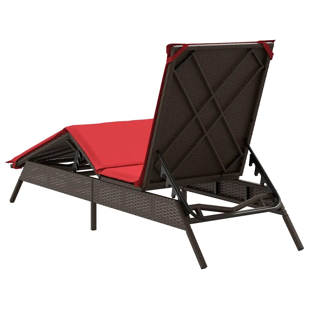 Lettino prendisole con Cuscino in Polyrattan Marrone 4002708
