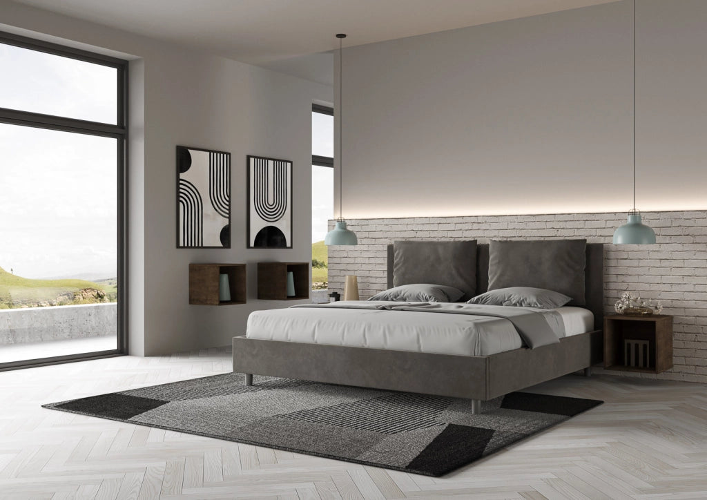 BS COM Letto senza rete imbottito 180x210 microfibra grigio