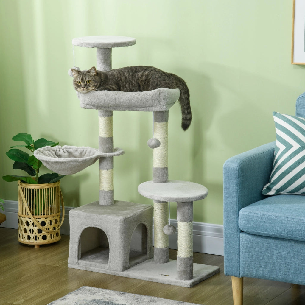 Albero per Gatti con Piattaforme e Cuscino ¨C Minimal ¨C Grigio 60x40x104 cm