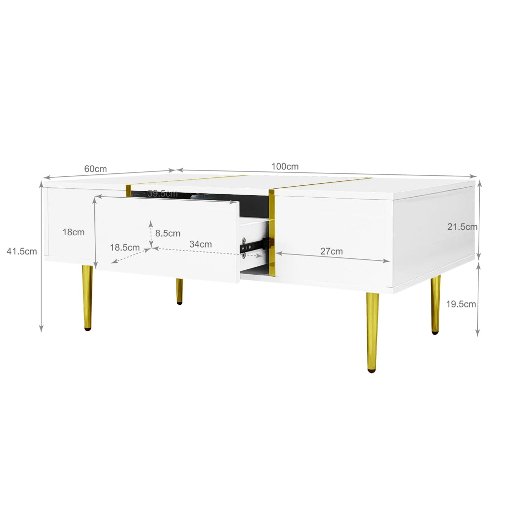 Tavolino da caff¨¨ moderno - Zephmum- Bianco lucido 2 cassetti
