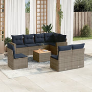Set Divani da Giardino 9 pz con Cuscini Grigio in Polyrattan 3256495