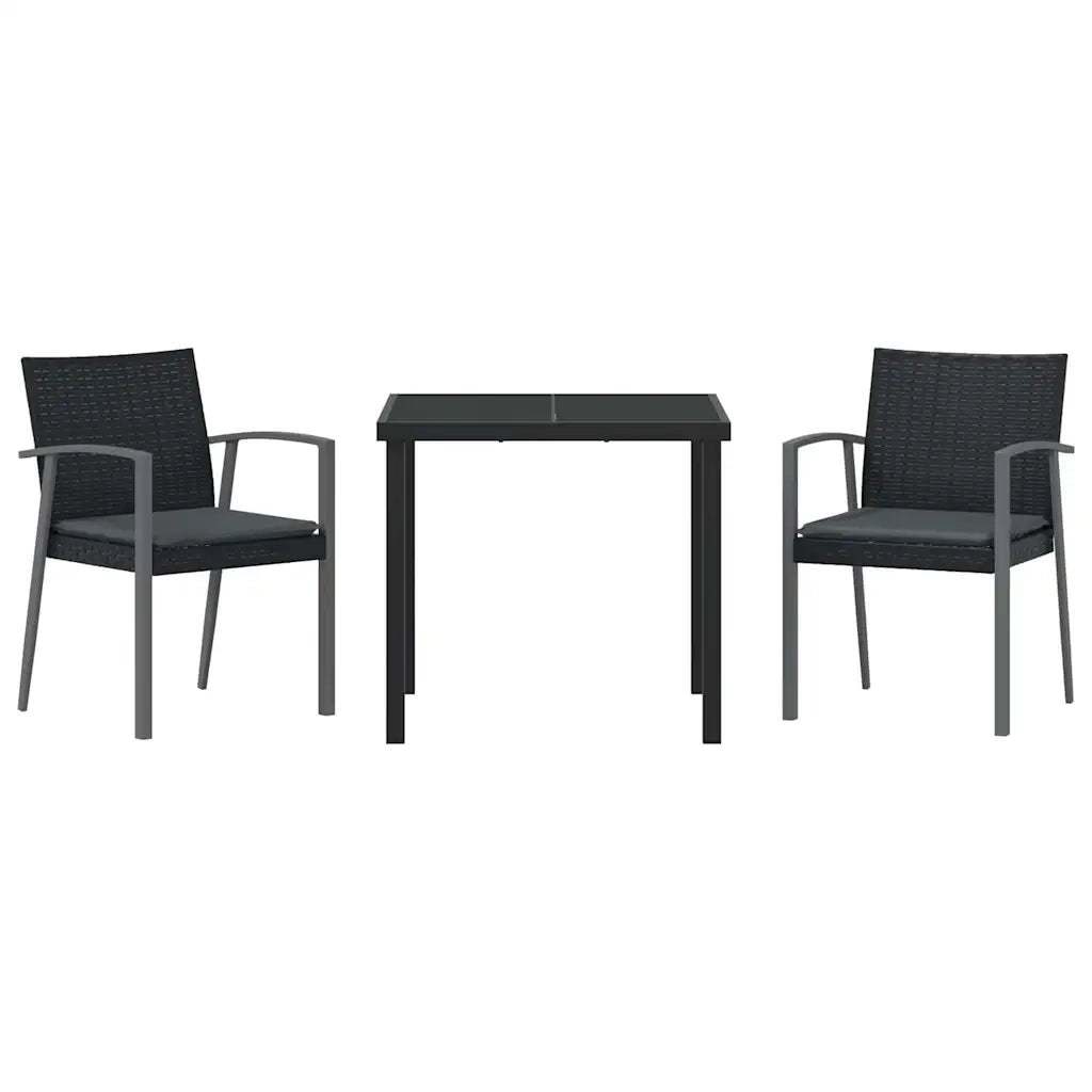 Set da Pranzo per Giardino 3 pcs Nero e Grigio Rattan in PE