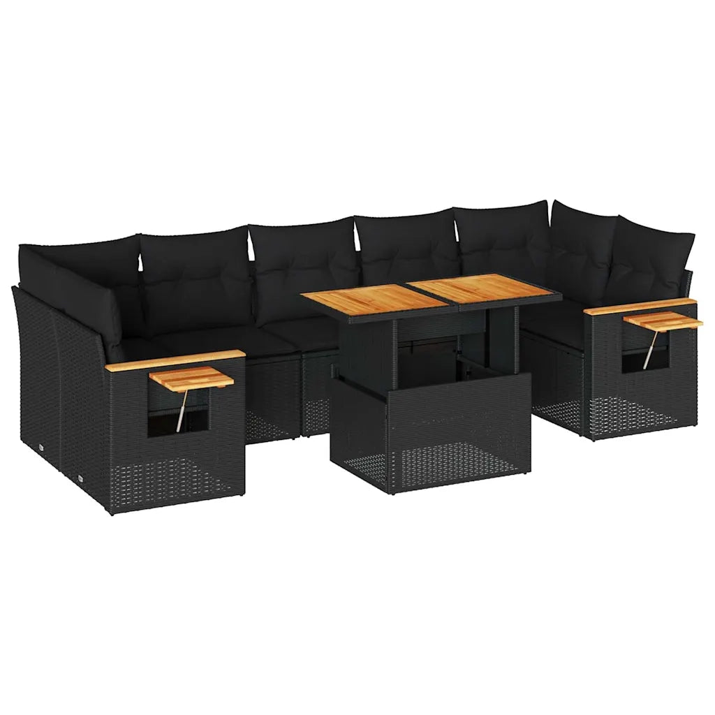 Set Divani da Giardino con Cuscini 8 pz Nero Polyrattan Acacia 3327569
