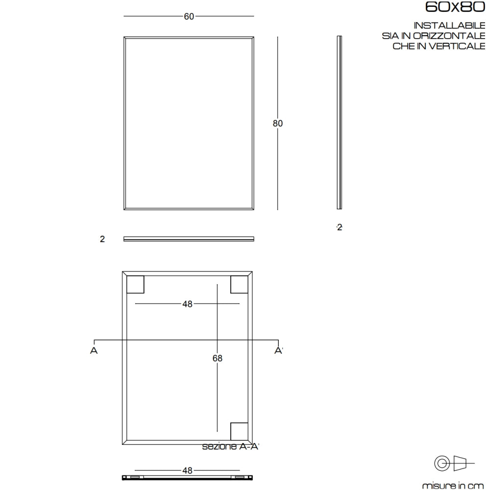 Specchio 60x80 con telaio in PVC nero opaco