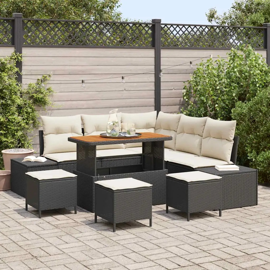 Set Divano da Giardino con cuscino 9 pcs Nero polyrattan 3362790