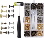Set di chiodi da stiro 300 pezzi - Chiodi da stiro in pelle e metallo - Testa doppia - Manico per chiodi da stiro - Gattai - Chiodi da stiro 8 mm con foro 6 mm - Utilizzo per pelle e abbigliamento - 3 strumenti