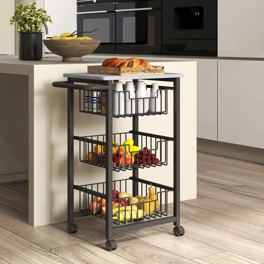 Carrello da cucina 3 livelli ¨C Minimal ¨C acciaio, ruote