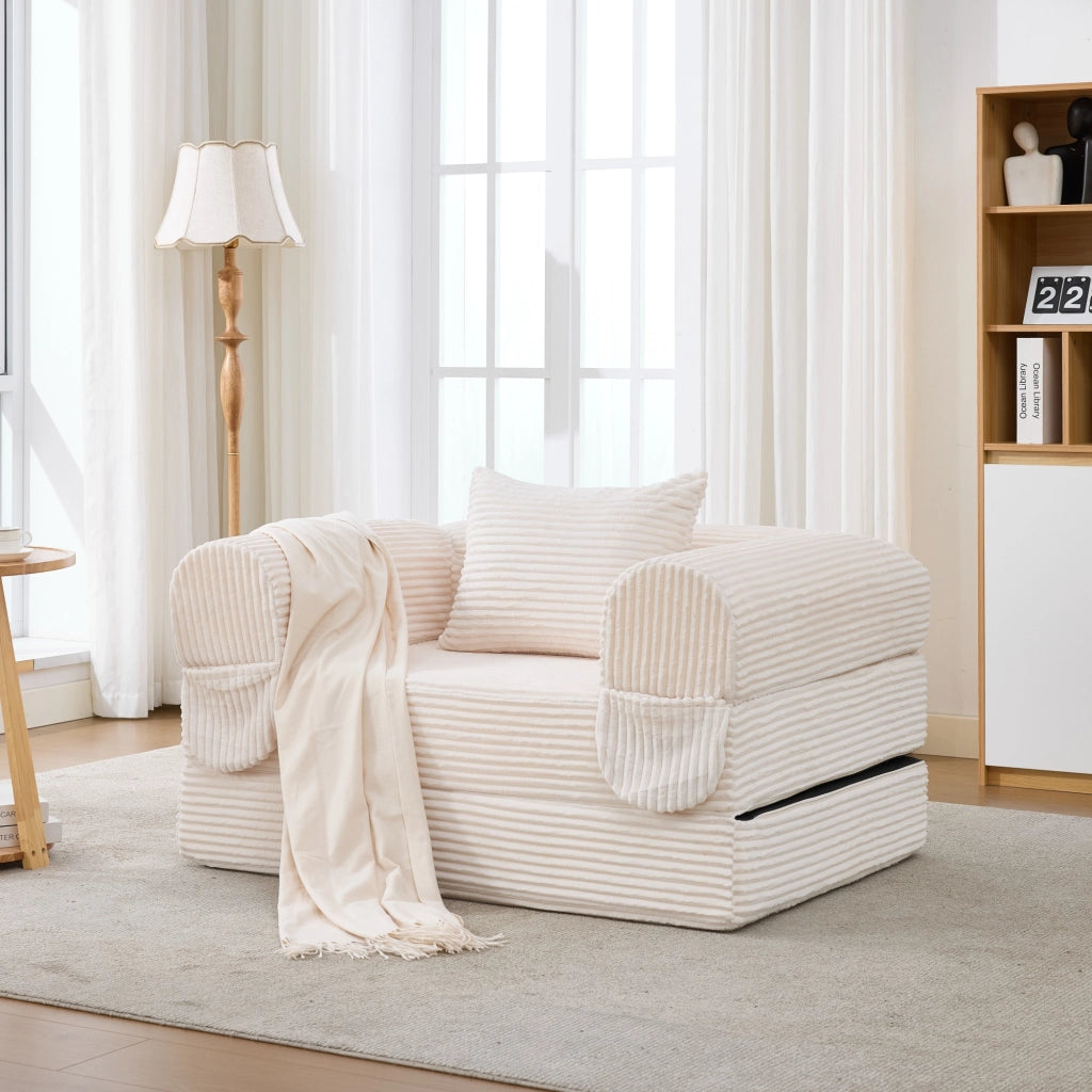 Divano Modulare 1 Posto e 2 Posti in Tessuto Corduroy Imbottito Beige