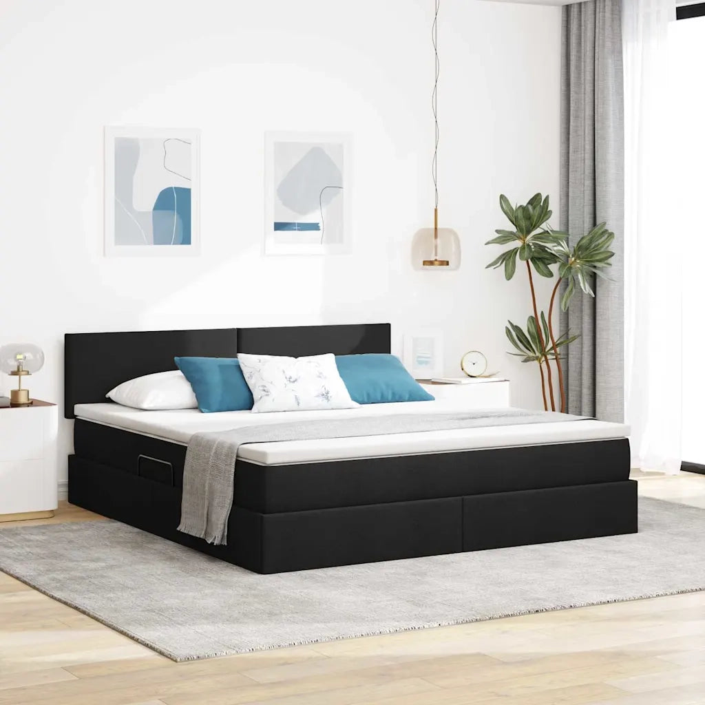 Letto con contenitore e LED con led Nero 180 x 200 cm Tessuto