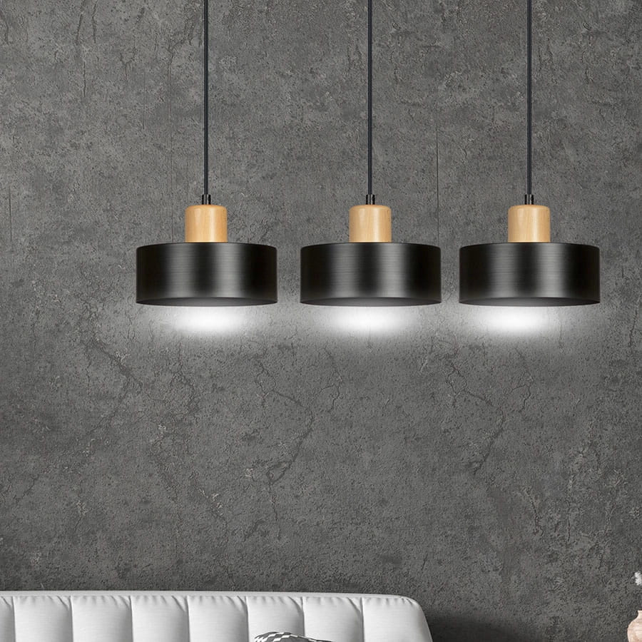 Lampadario Emibig TORIN 3 3xE27 nero/legno dimmerabile