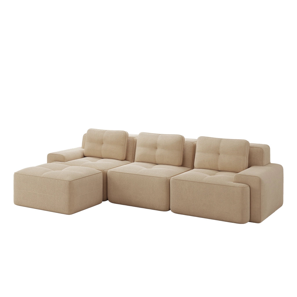Divano modulare L - Zephmum - 3 posti, velluto, beige, senza montaggio