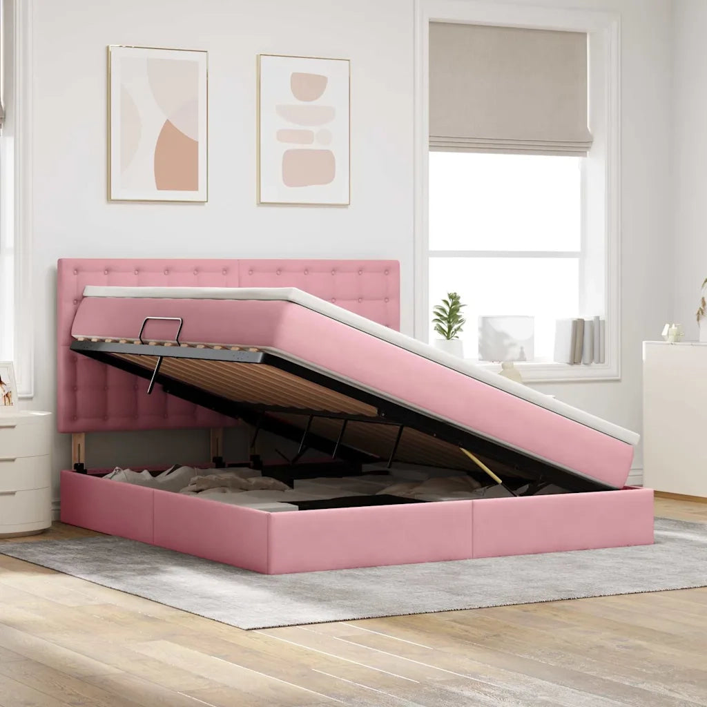 Letto con contenitore e LED con led Rosa 180 x 200 cm Velluto