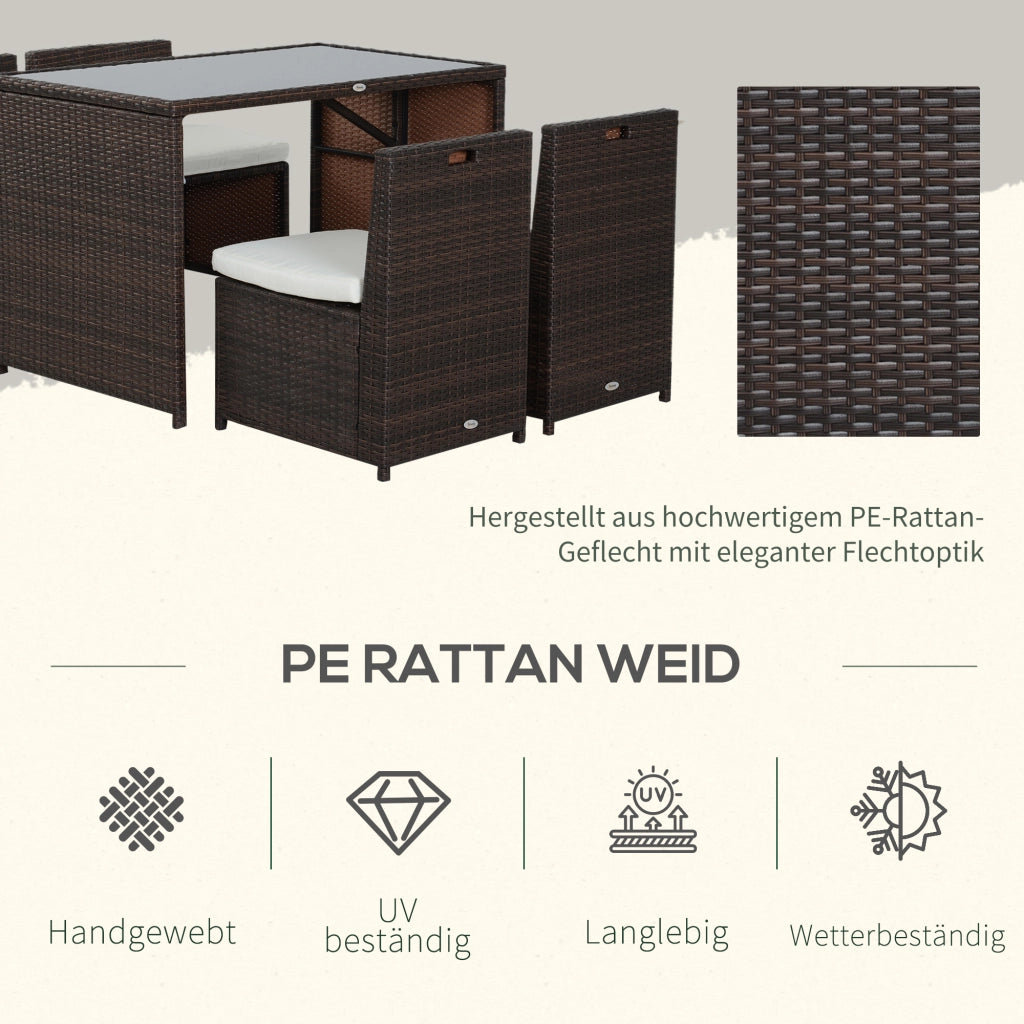 Set Giardino Polyrattan 5 Pezzi ¨C Minimal ¨C Marrone+Khaki 4 Posti