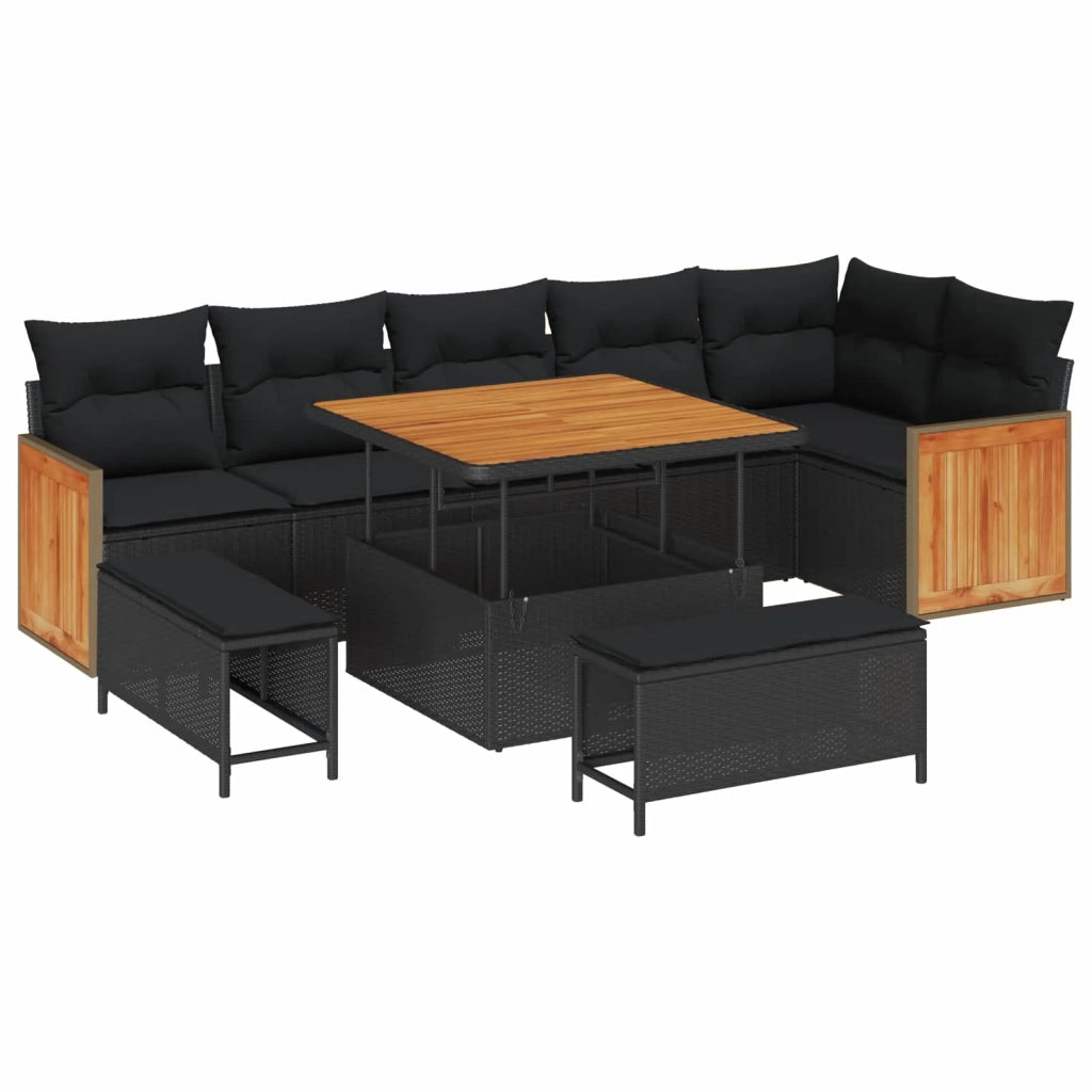 Set Divano da Giardino con cuscino 9 pcs Nero