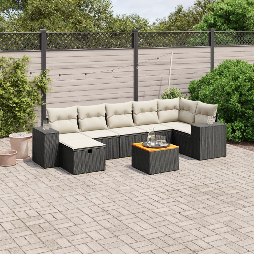 Set Divani da Giardino con Cuscini 8 pz Nero in Polyrattan 3265179