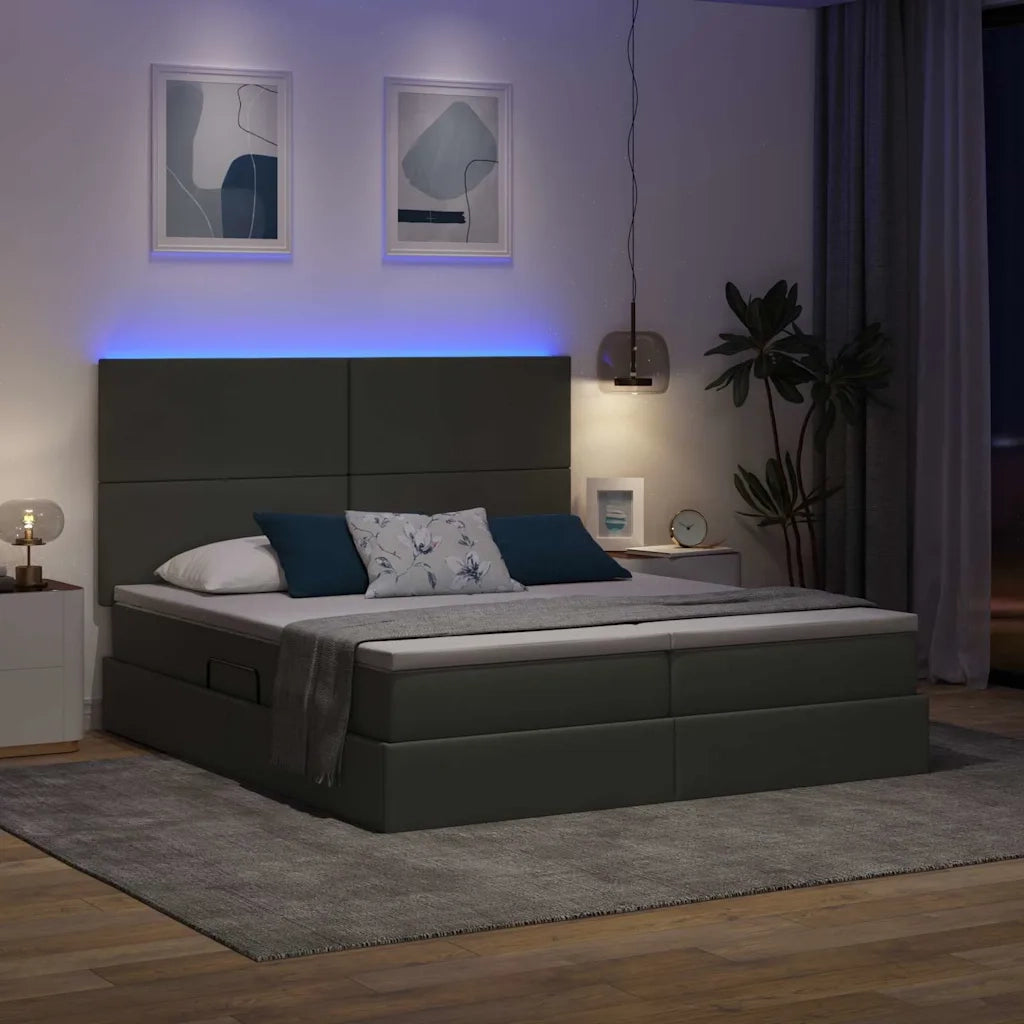 Letto con testiera Grigio scuro 200 x 200 cm Tessuto