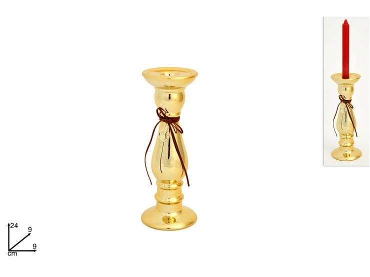 Portacandela Candelabrio Oro con Diamante 24 cm