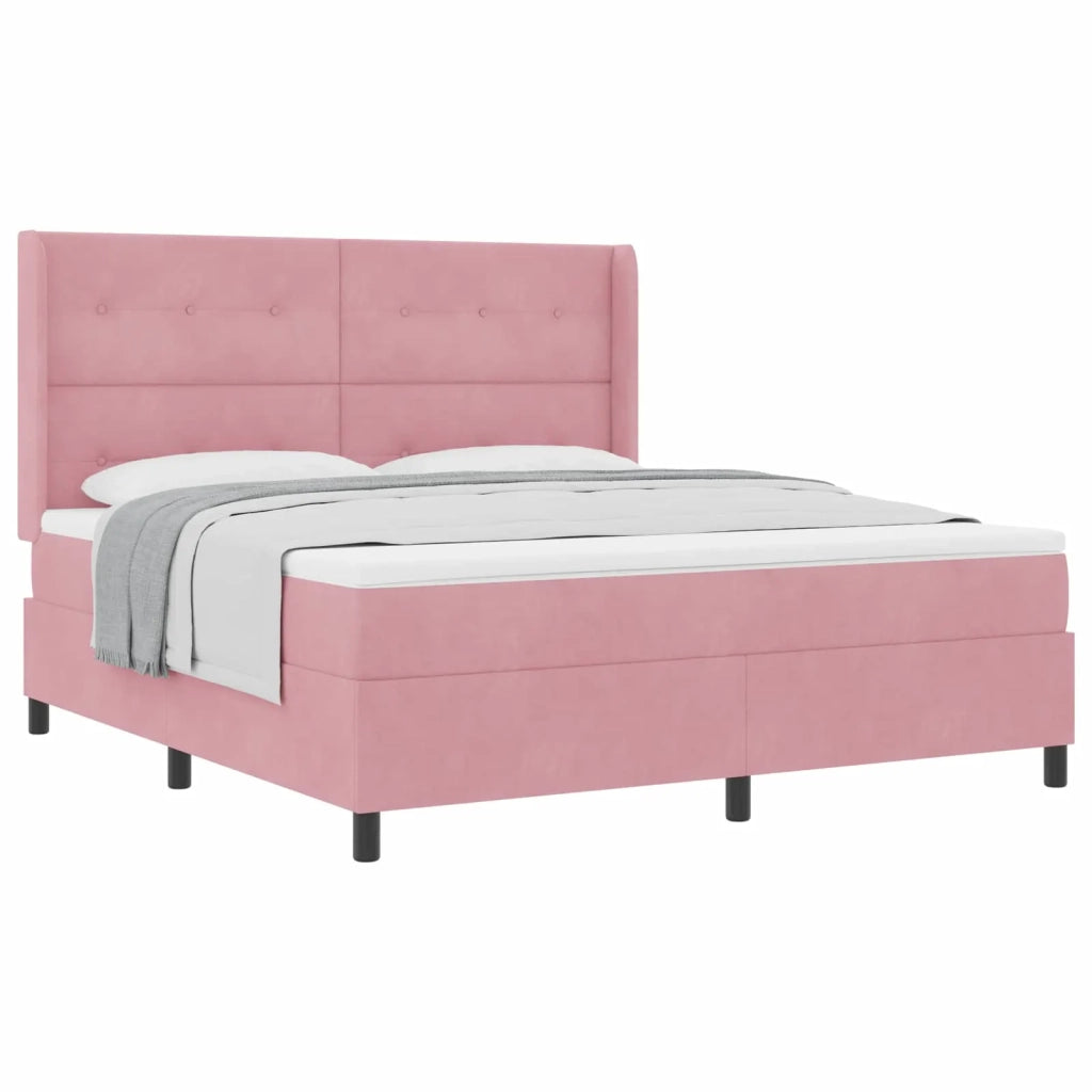 Letto a molle con materasso Rosa 180 x 200 cm Velluto