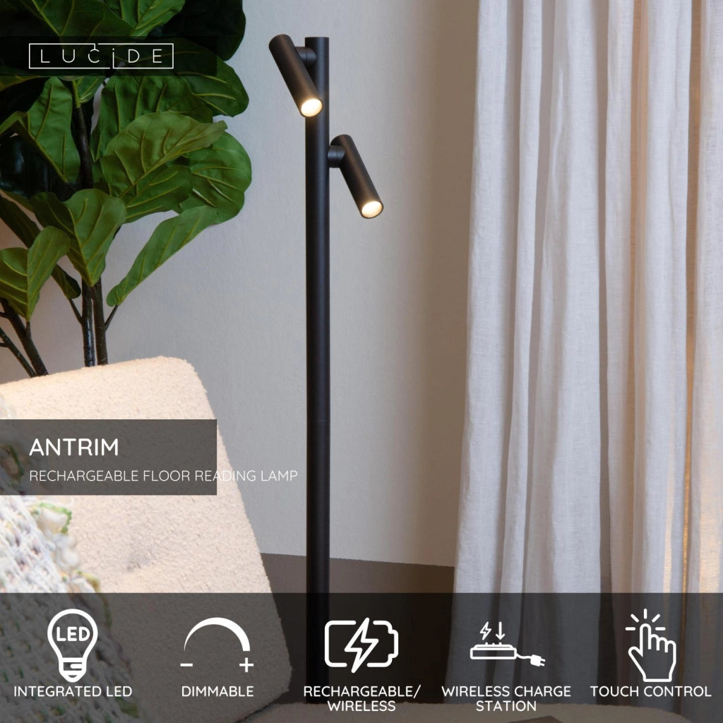 Lampada da terra nera 2 faretti LED IP54 ANTRIM Lucide