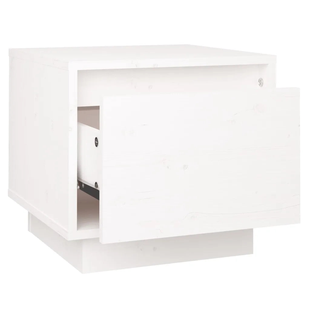 Comodino Bianco 35x34x32 cm in Legno Massello di Pino 813397