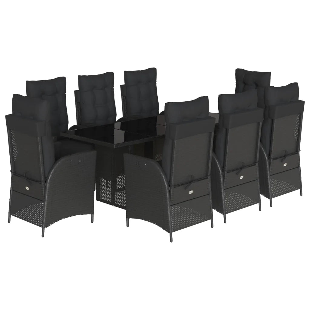 Set da Pranzo da Giardino 9 pz con Cuscini Nero in Polyrattan 3213116
