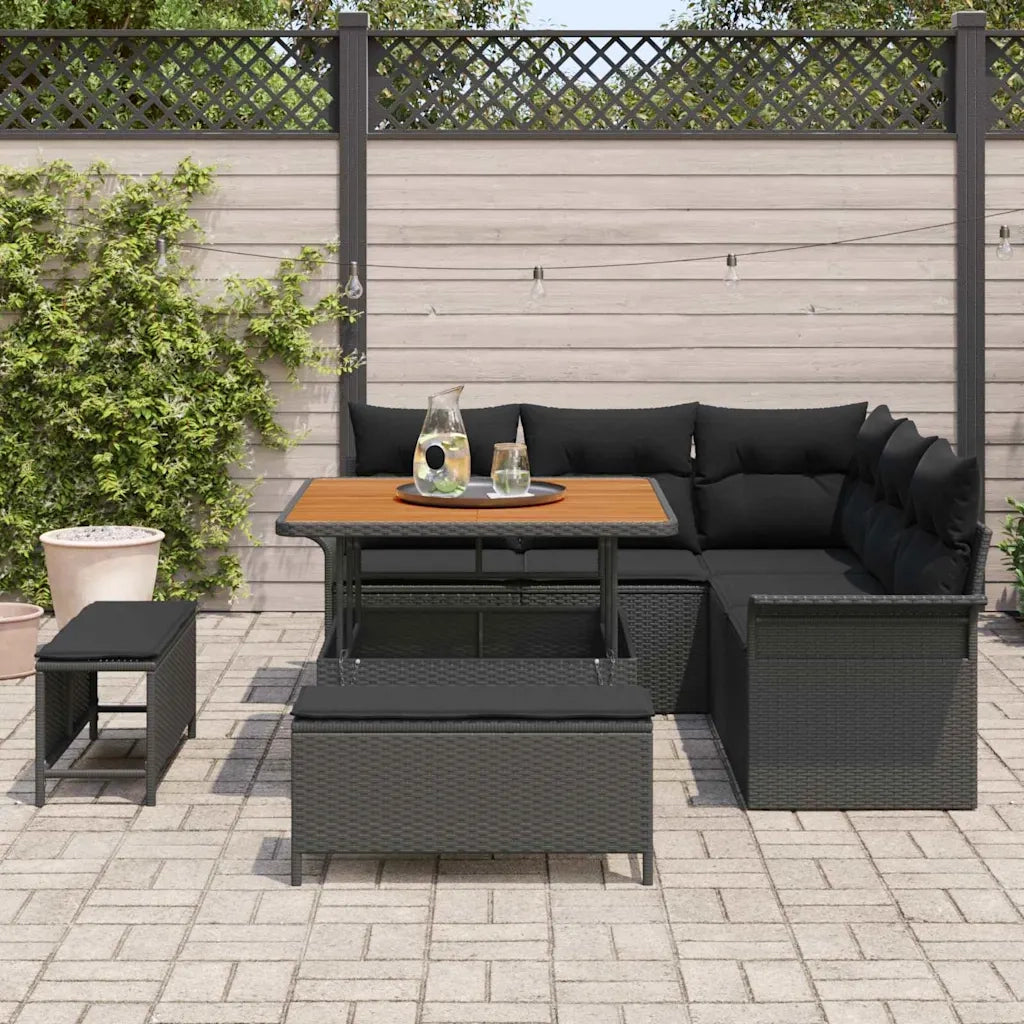 Set Divano da Giardino con cuscino con archiviazione 8 pcs Nero 3364074