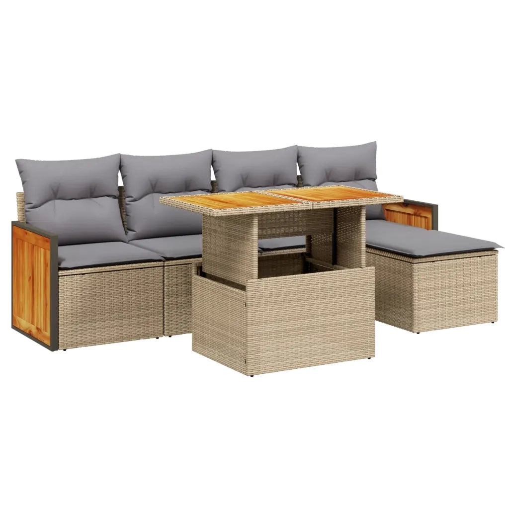 Set Divano da Giardino 6 pz con Cuscini Beige in Polyrattan