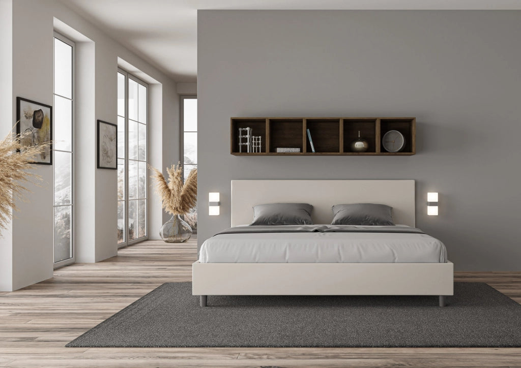 BS COM Letto con rete imbottito 180x200 similpelle bianco