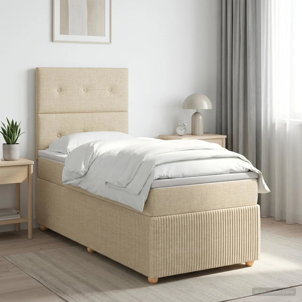 Letto box spring con materasso Crema 100 x 200 cm Tessuto 3454331