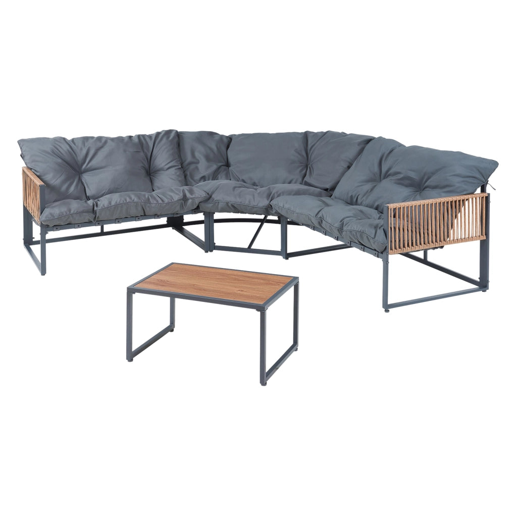 Set Salottino per Esterno Karg Divano Modulare a 3 pezzi e Tavolino con Piano in SPC Rovere Mobili da Giardino - Grigio Scuro / Rattan casa.pro
