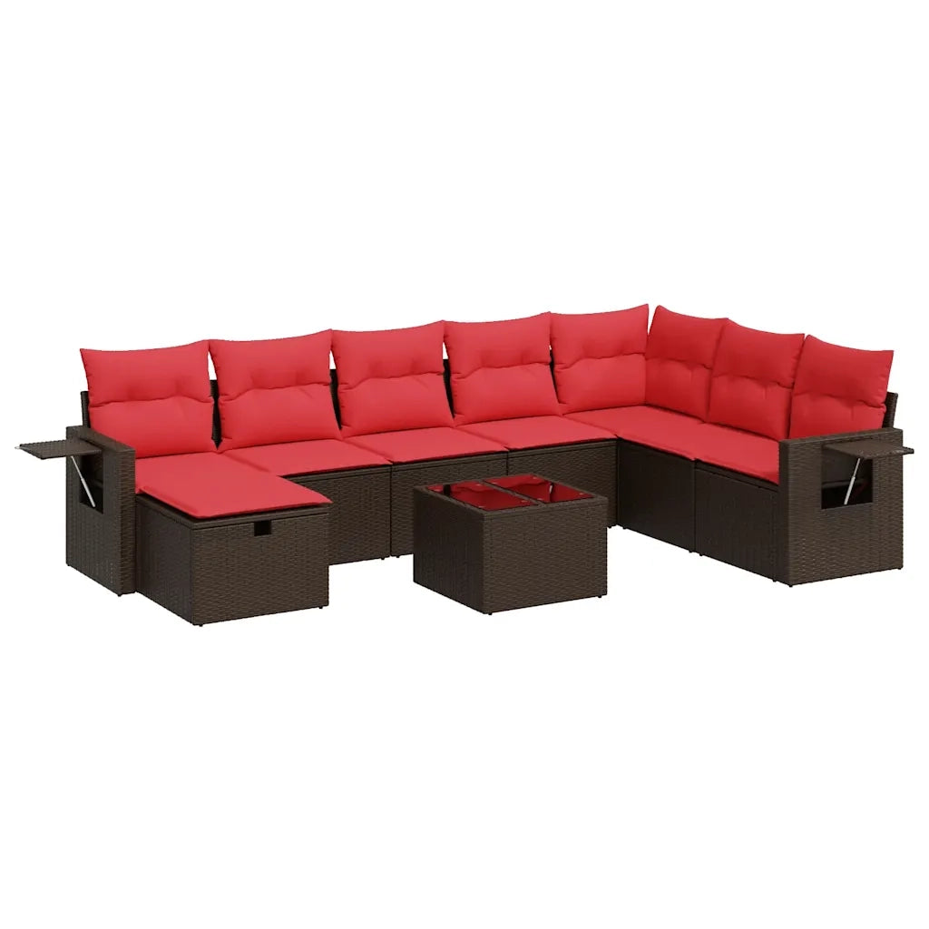 Set Divani da Giardino 9pz con Cuscini Marrone in Polyrattan 3325550