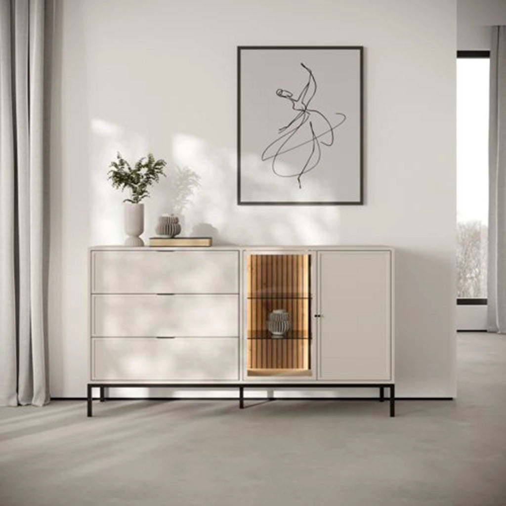 Madia Leriti, Credenza 3 Cassetti, 150x40x92h cm Beige Cashmere