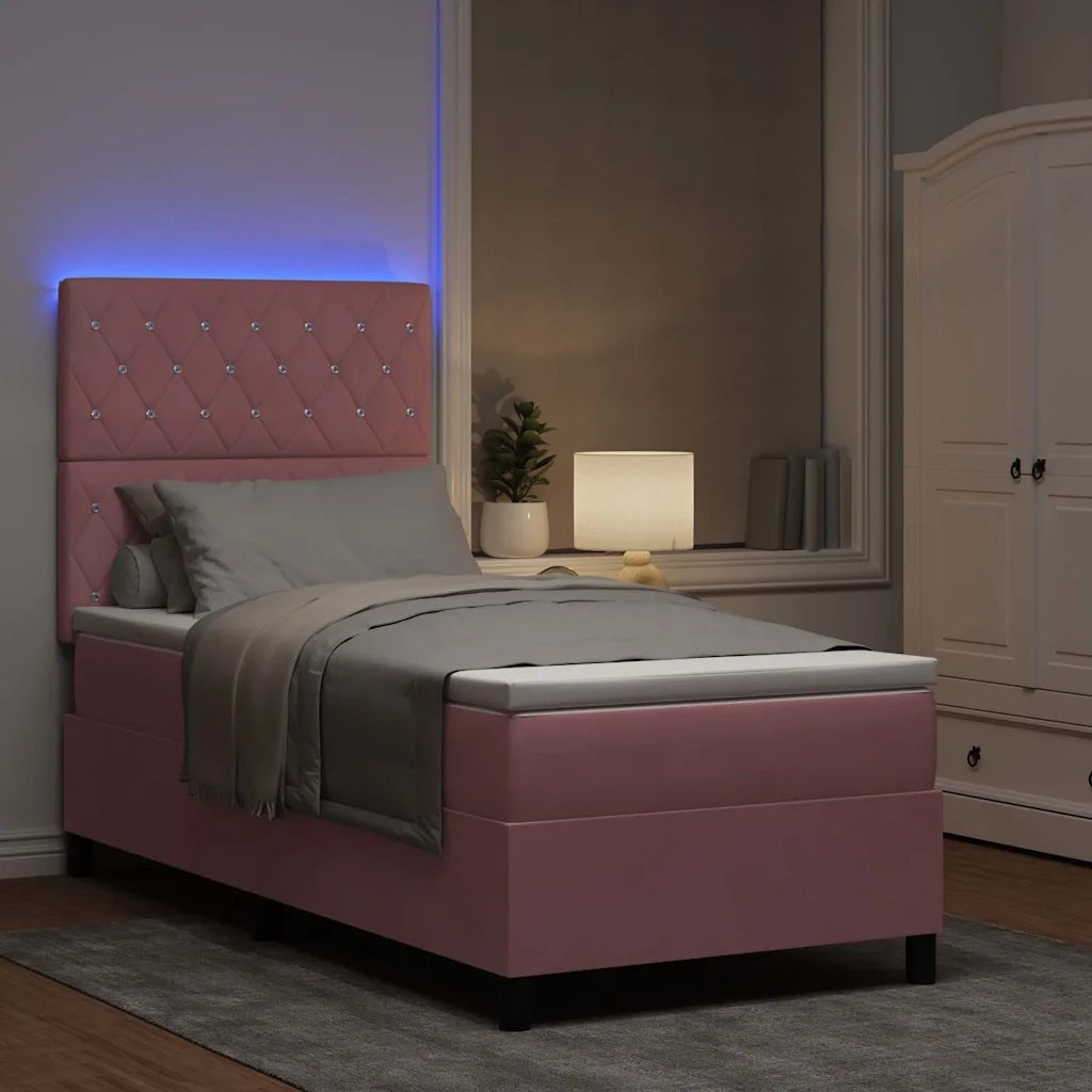 Letto a Sorgente LED con materasso Rosa 100 x 200 cm Velluto 3343231